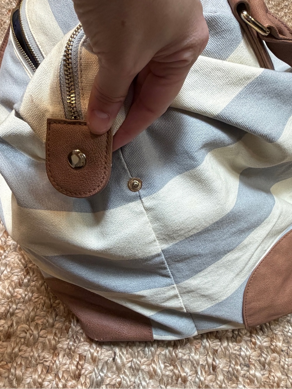 Blue and White Striped Duffel Bag - Picture 4 of 9